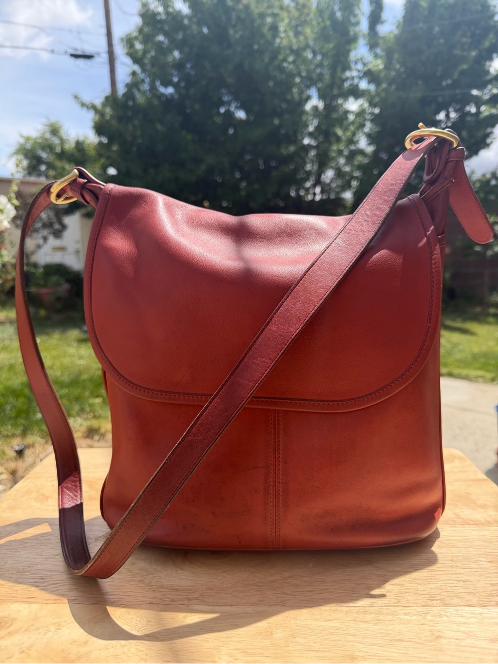 Vintage Coach Whitney Red Leather Flap Shoulder Bag USA M4G-4115
